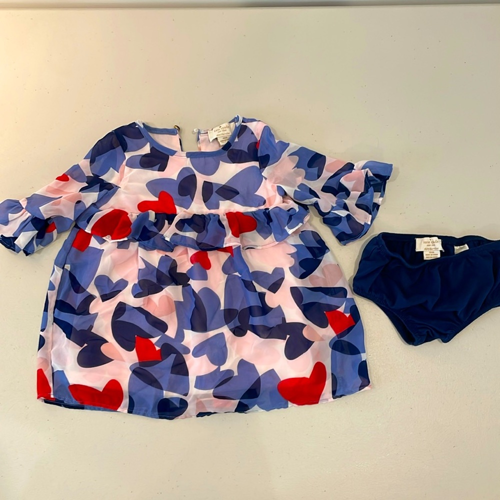 EUC Kate Spade Confetti Hearts Ruffle Chiffon Dress w/ Bloomers 18 Months